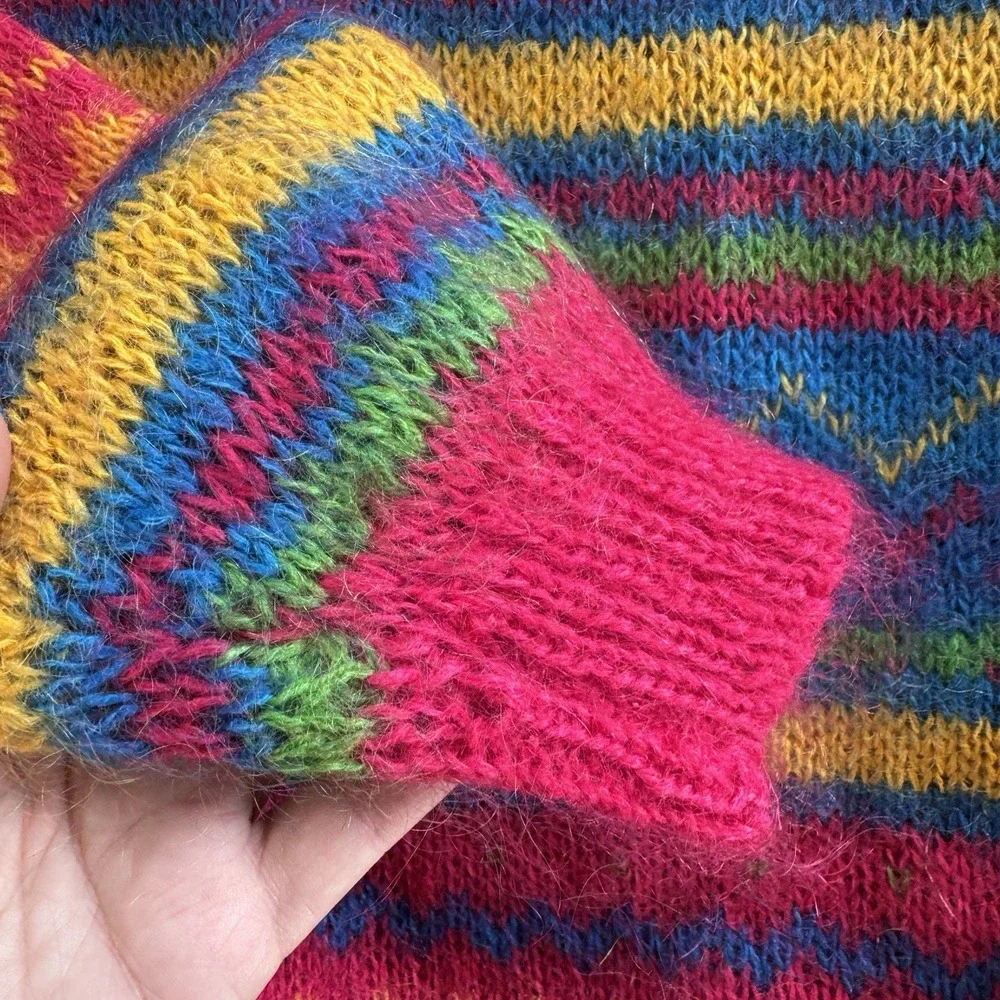 Vtg 80s Pink Mohair Sweater Mock Neck Sz‎ S Bright Colorful Neon Xmas Holiday